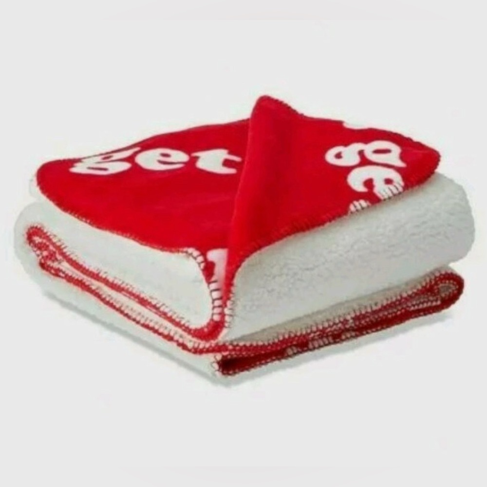 Victoria’s Secret PINK “Let’s Get Cozy” Red and White Sherpa Blanket